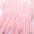 Toddler Girl Unicorn Print Floral Design Short-sleeve Mesh Pink Dress pink
