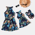 Colorful Floral Print Halter Neck Off Shoulder Sleeveless Ruffle Romper for Mom and Me Colorful