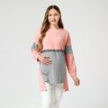 Maternity Color Block High Low Hem Round Neck Long-sleeve Pullover Mauve Pink