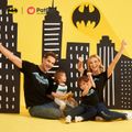 Batman-Familie, passende Fledermaus- und Buchstabendrucke, schwarze Kurzarm-Baumwoll-T-Shirts schwarz