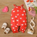 Baby Girl Allover Love Heart and Letter Print Halter Neck Sleeveless Jumpsuit Red