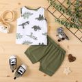 2pcs Baby Boy Allover Dinosaur Print Sleeveless Tank Top and Solid Shorts Set DarkGreen image 4