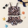 2pcs Baby Girl Leopard Spaghetti Strap Ruffle Two-Piece Swimsuit Multi-color image 1