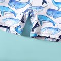 2pcs Toddler Boy Shark Print Onepiece Swimsuit and Cap Set Grey image 5