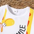 2pcs Baby Boy/Girl Cartoon Giraffe and Letter Print Short-sleeve T-shirt with Shorts Set White