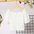 Kid Girl Solid Color Sweetheart Collar Short Puff-sleeve Tee White image 1