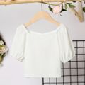 Kid Girl Solid Color Sweetheart Collar Short Puff-sleeve Tee White image 4