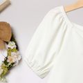Kid Girl Solid Color Sweetheart Collar Short Puff-sleeve Tee White