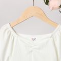 Kid Girl Solid Color Sweetheart Collar Short Puff-sleeve Tee White image 2