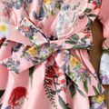 Kid Girl Floral Print Ruffled Lace Design Short-sleeve Dress Pink
