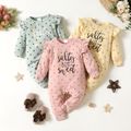 Polka Dots and Letter Print Ruffle Decor Long-sleeve Pink or Green or Yellow or Ginger or Burgundy Baby Jumpsuit Pink