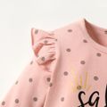 Polka Dots and Letter Print Ruffle Decor Long-sleeve Pink or Green or Yellow or Ginger or Burgundy Baby Jumpsuit Pink