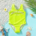 Baby Girl Letter Print Fluorescent Color Sleeveless One-Piece Swimsuit LUMINOUSYELLOW image 1