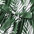 Family Matching All Over Palm Leaf Print Green V Neck Ruffle-sleeve Dresses and Striped Splicing Short-sleeve T-shirts Sets Dark Green