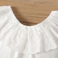 3pcs Baby Girl Solid Ruffle Collar Sleeveless Romper and 100% Cotton Imitation Denim Suspender Skirt with Headband Set White