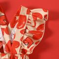 Valentine's Day 2pcs Baby Girl Letter Design Long-sleeve Ribbed Romper and Love Heart Print Ruffle Suspender Skirt Set Black
