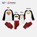 Justice League Family Matching Raglan-sleeve Graphic and Red Plaid Pajamas Sets (Flame Resistant) Red/White