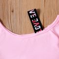 2-piece Kid Girl Letter Print Strap Pink Tee and Elasticized Colorblock Shorts Set Pink