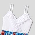 Family Matching Solid V Neck Spaghetti Strap Splicing Plant Print  Dresses and 100% Cotton Sleeveless Tank Tops Sets White image 4