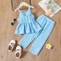 2pcs Toddler Girl 100% Cotton Solid Color Peplum Crepw Camisole and Elasticized Pants Set Blue image 4