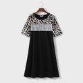 Letter and Leopard Print Colorblock Splicing Family Matching T-shirts Sets Black