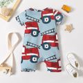 Baby Boy Allover Red Vehicle Print Short-sleeve Jumpsuit Light Blue