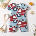 Baby Boy Allover Red Vehicle Print Short-sleeve Jumpsuit Light Blue
