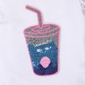 2-piece Kid Girl Sequined Drinks Pattern Flutter-sleeve White Tee and Elasticized Pink Dolphin Shorts Set White