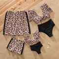 Family Matching Leopard Swim Trunks Shorts and Ruffle-sleeve V Neck Knot Bikini Set Swimwear ColorBlock image 2