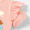 DC Super Friends Kid Girl Ruffled Heart Figure Print Short-sleeve Pink Cotton Tee Pink