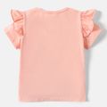DC Super Friends Kid Girl Ruffled Heart Figure Print Short-sleeve Pink Cotton Tee Pink
