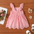 100% Cotton Baby Girl Solid Hollow Out Embroidered Ruffle Flutter-sleeve Dress Pink