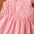 100% Cotton Baby Girl Solid Hollow Out Embroidered Ruffle Flutter-sleeve Dress Pink