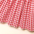 Toddler Girl Plaid Print Off Shoulder Flounce and Pompon Decor Short-sleeve Dress REDWHITE