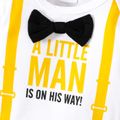 Baby Boy Letter Print Gentleman Bow Tie Long-sleeve Colorblock Romper White