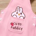 Toddler Girl 100% Cotton Letter Rabbit Strawberry Embroidered Pink Overalls Light Pink