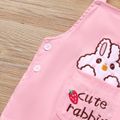 Toddler Girl 100% Cotton Letter Rabbit Strawberry Embroidered Pink Overalls Light Pink