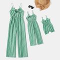Stripe Bow Decor Long Tank Jumpsuits for Mommy and Me Green/White image 1