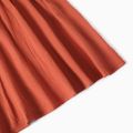 Family Matching 100% Cotton Crepe Solid V Neck Flutter Sleeve Dresses and Short-sleeve Plaid Shirts Sets Orange red