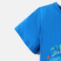 Kurzärmliges Baumwoll-T-Shirt mit Buchstabenfigurendruck für Schlümpfe für Jungen und Mädchen tiefblau