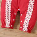 100% Cotton Baby Girl Bowknot Lace Decor Red Ruffle Long-sleeve Jumpsuit Red