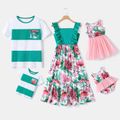 Mosaic Floral Print Color Block Family Matching Sets Turquoise