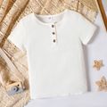 Kid Boy Solid Color Button Design Short-sleeve Henley Shirt White