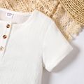 Kid Boy Solid Color Button Design Short-sleeve Henley Shirt White