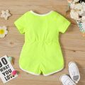 Baby Girl Fluorescent Colored Button Up Short-sleeve Jumpsuit Pale Green