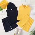 2-piece Kid Boy Solid Color Terrycloth Hooded Sleeveless Tee and Elasticized Shorts Set Yellow