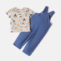 PAW Patrol 2pcs Toddler Boy/Girl Letter Print Stripe Short-sleeve Tee and Pocket Design Cotton Denim Overalls Set Grey