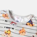 PAW Patrol 2pcs Toddler Boy/Girl Letter Print Stripe Short-sleeve Tee and Pocket Design Cotton Denim Overalls Set Grey