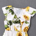 Family Matching Sunflowers Floral Print Cross Wrap V Neck Sleeveless Ruffle Dresses and Short Raglan-sleeve Splicing T-shirts Sets Ginger