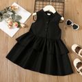 Toddler Girl Button Design Sleeveless Layered Black Dress Black